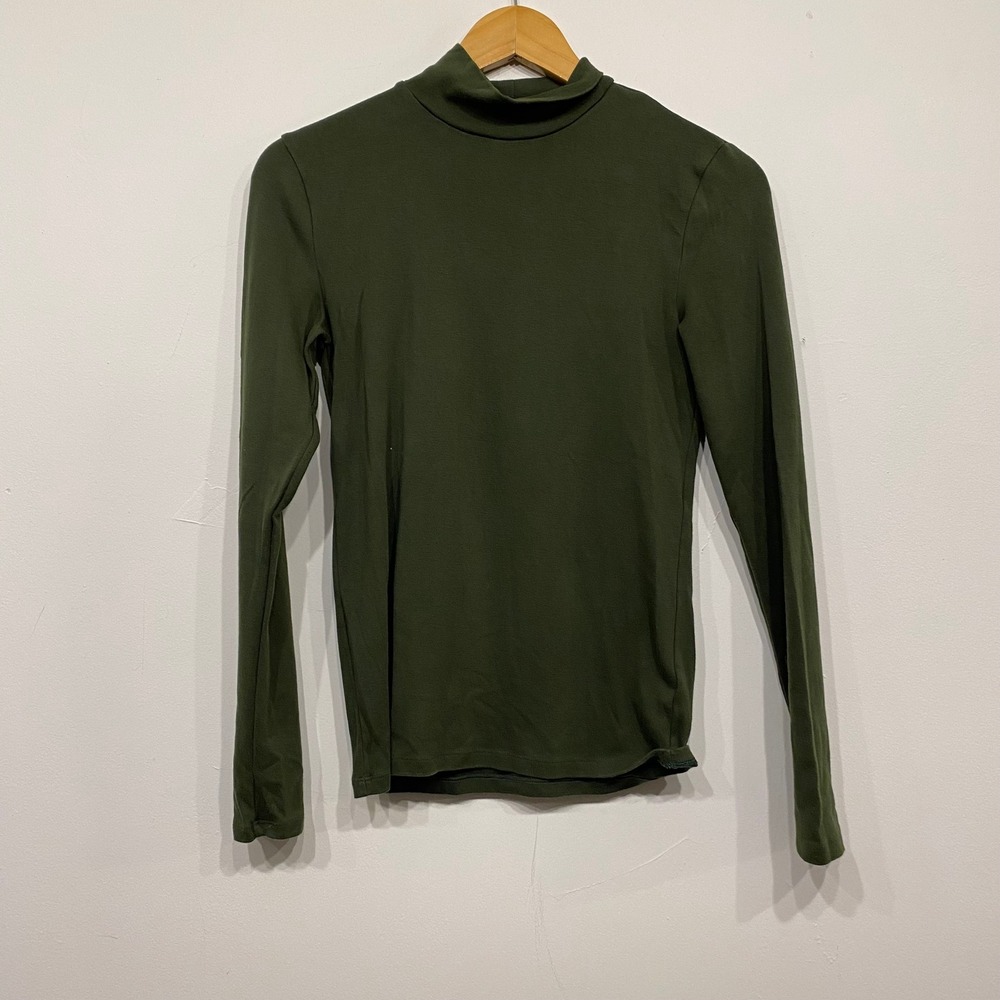 Gap Olive Green Long Sleeve Turtleneck Top Stretch Jersey Knit Women Small